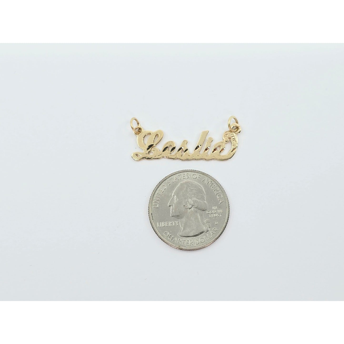 14K Yellow Gold Name Initial "Leslie" Charm Pendant