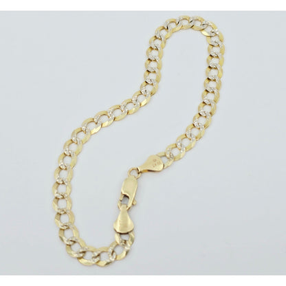10K Two Tone Gold Diamond Cut Cuban Link Bracelet