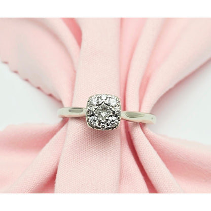 10K White Gold Round & Square Cut Diamond Ring