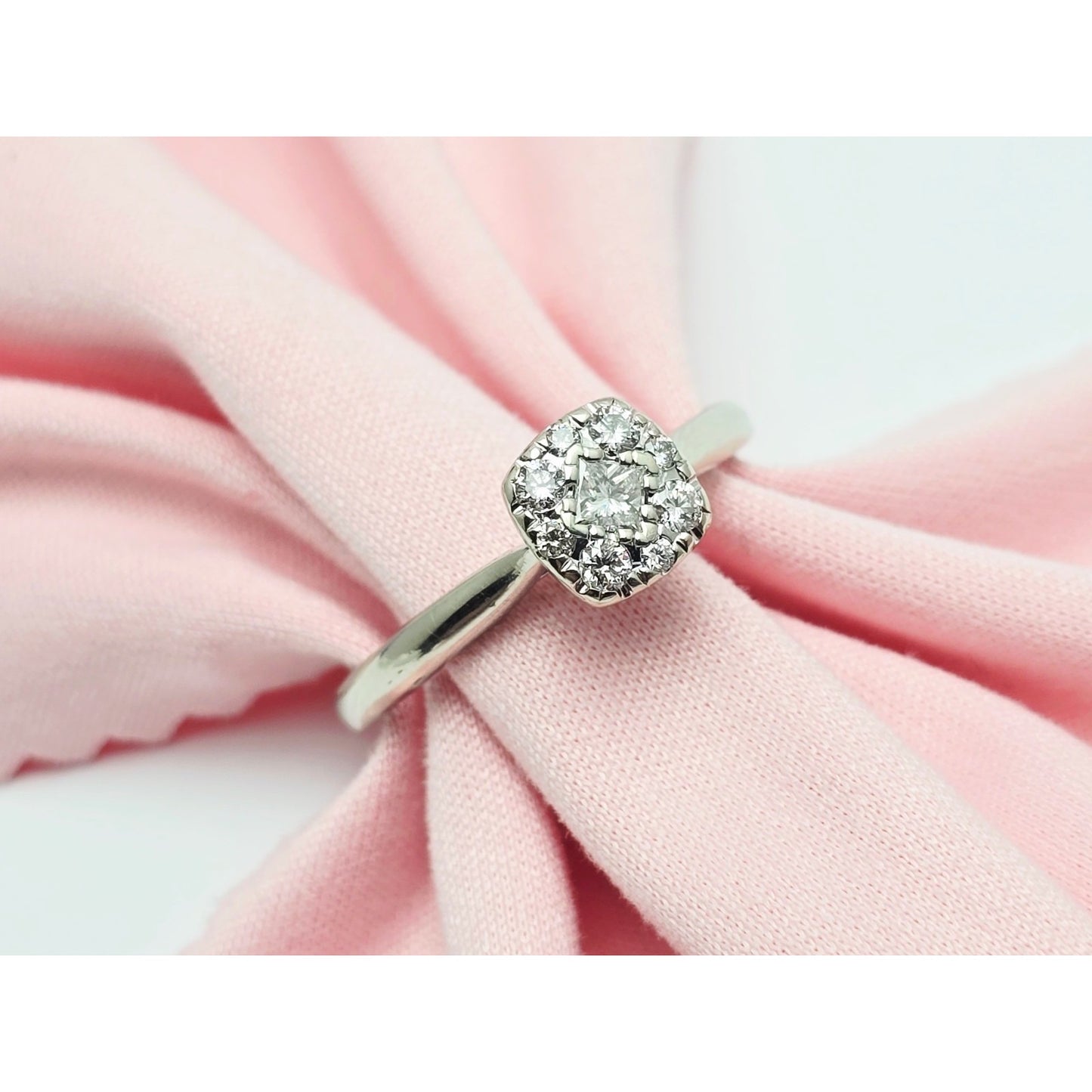 10K White Gold Round & Square Cut Diamond Ring