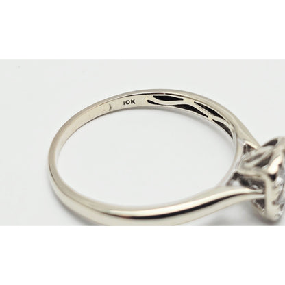 10K White Gold Round & Square Cut Diamond Ring