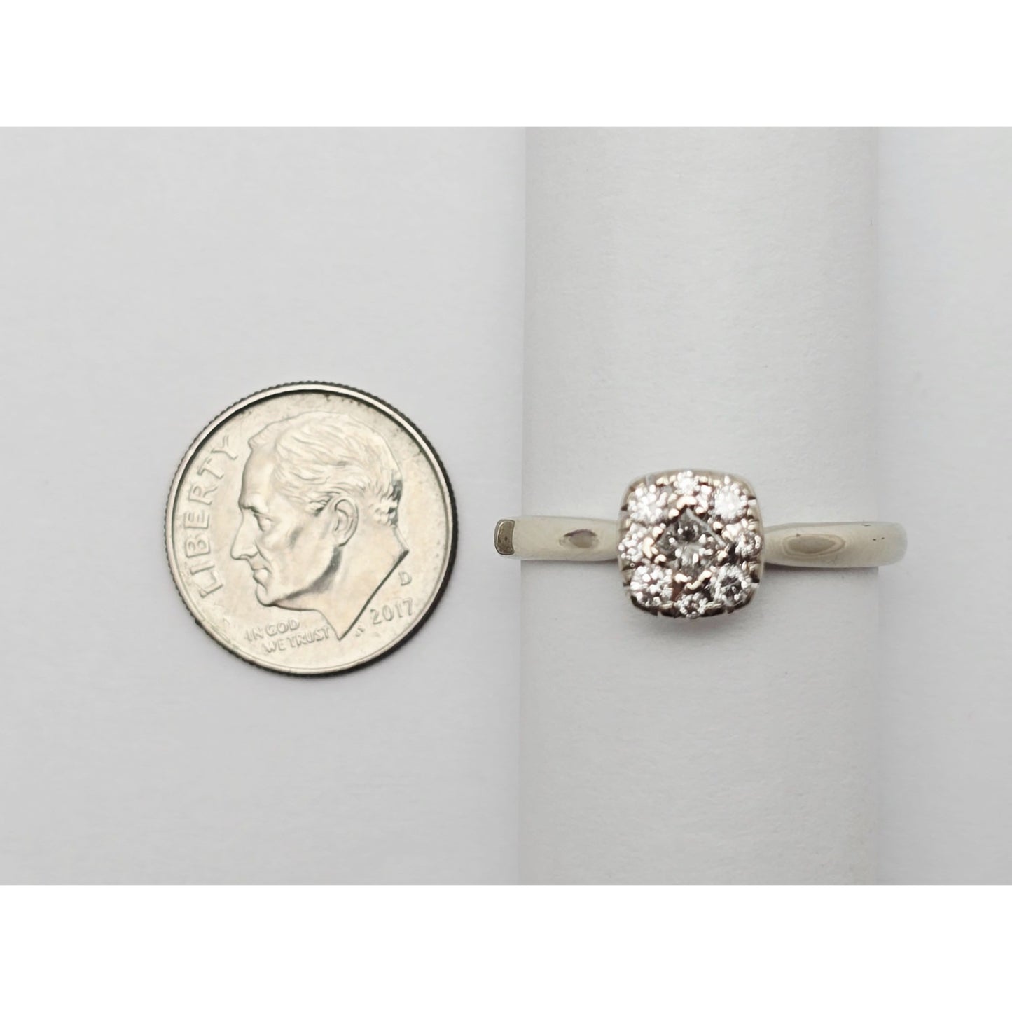 10K White Gold Round & Square Cut Diamond Ring