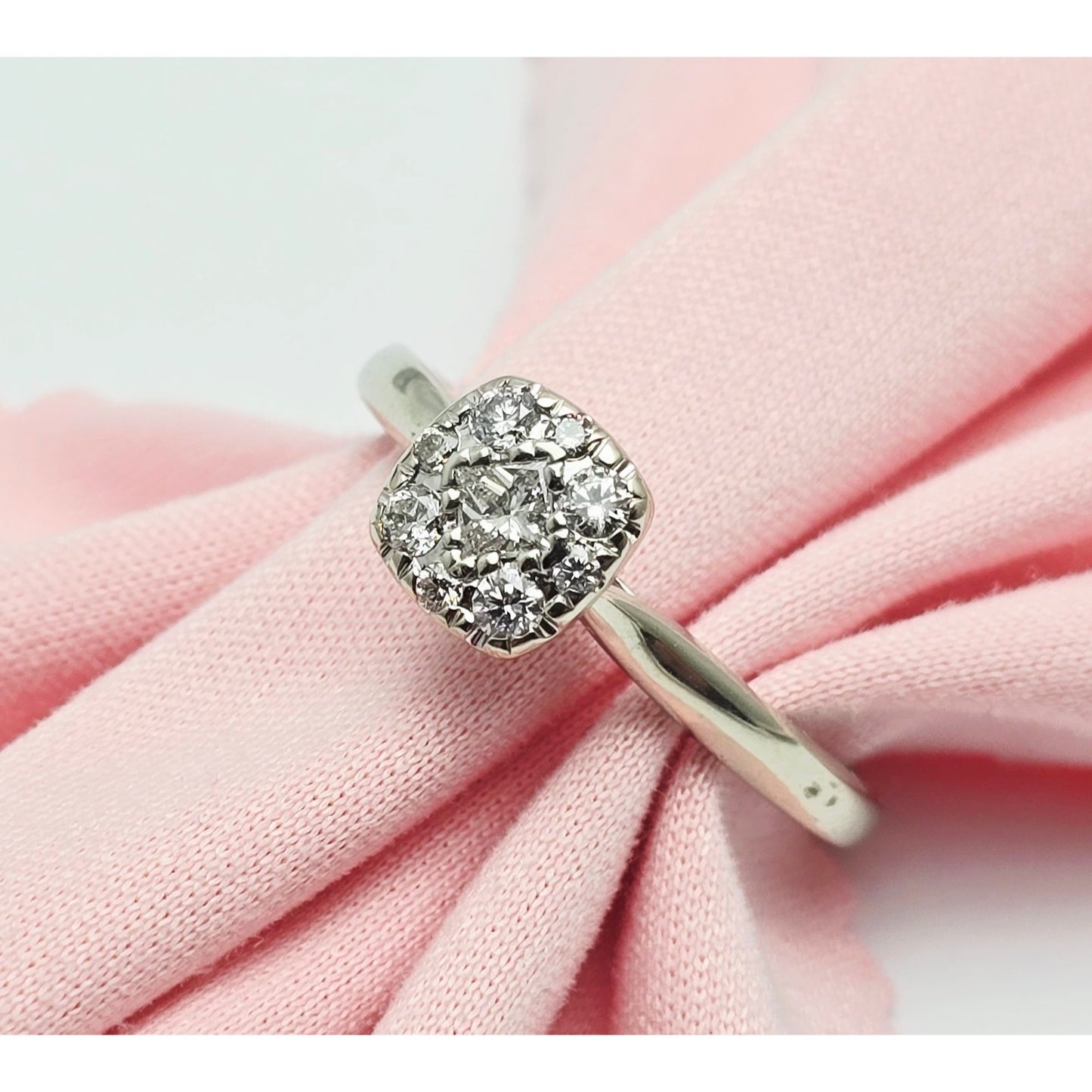 10K White Gold Round & Square Cut Diamond Ring