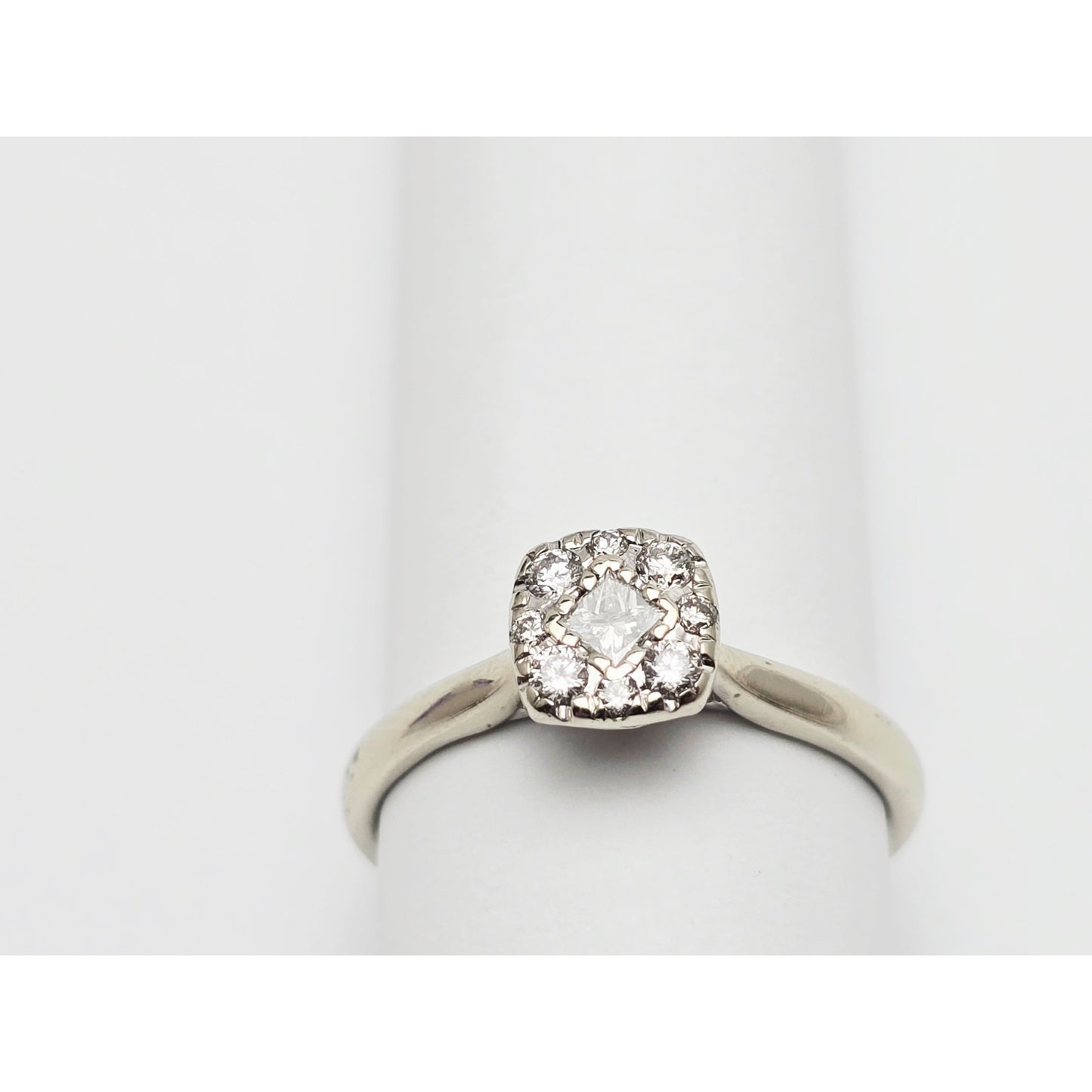 10K White Gold Round & Square Cut Diamond Ring