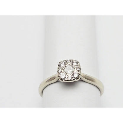 10K White Gold Round & Square Cut Diamond Ring
