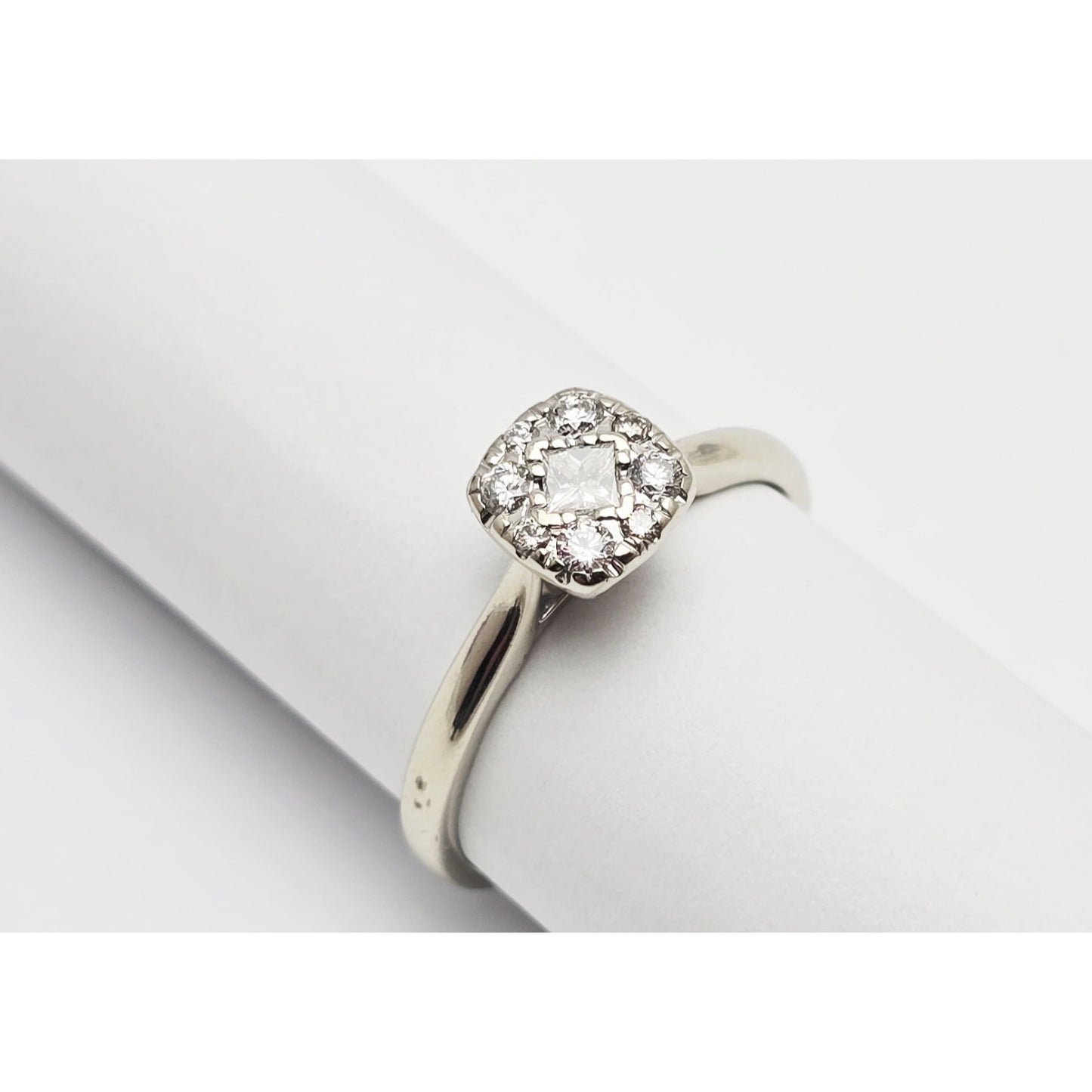 10K White Gold Round & Square Cut Diamond Ring