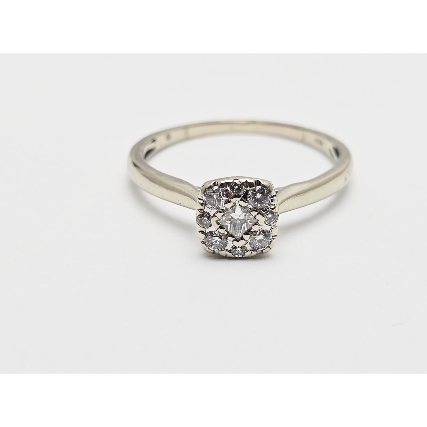 10K White Gold Round & Square Cut Diamond Ring