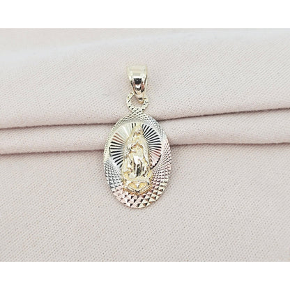 14K Two Tone Gold Oval Saint Mary Charm Pendant