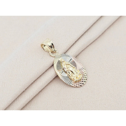 14K Two Tone Gold Oval Saint Mary Charm Pendant