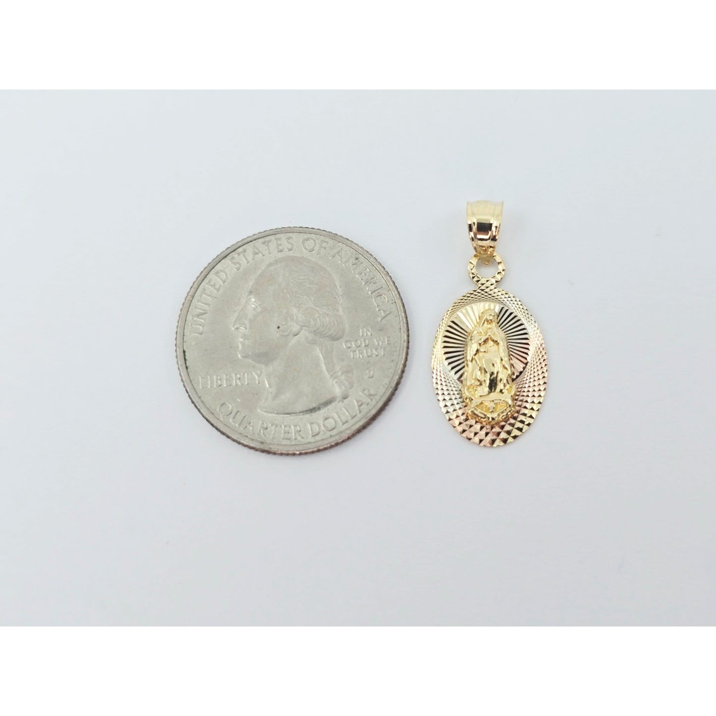 14K Two Tone Gold Oval Saint Mary Charm Pendant