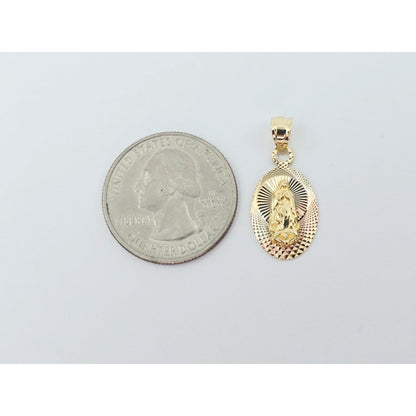 14K Two Tone Gold Oval Saint Mary Charm Pendant