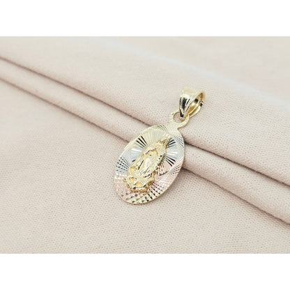 14K Two Tone Gold Oval Saint Mary Charm Pendant