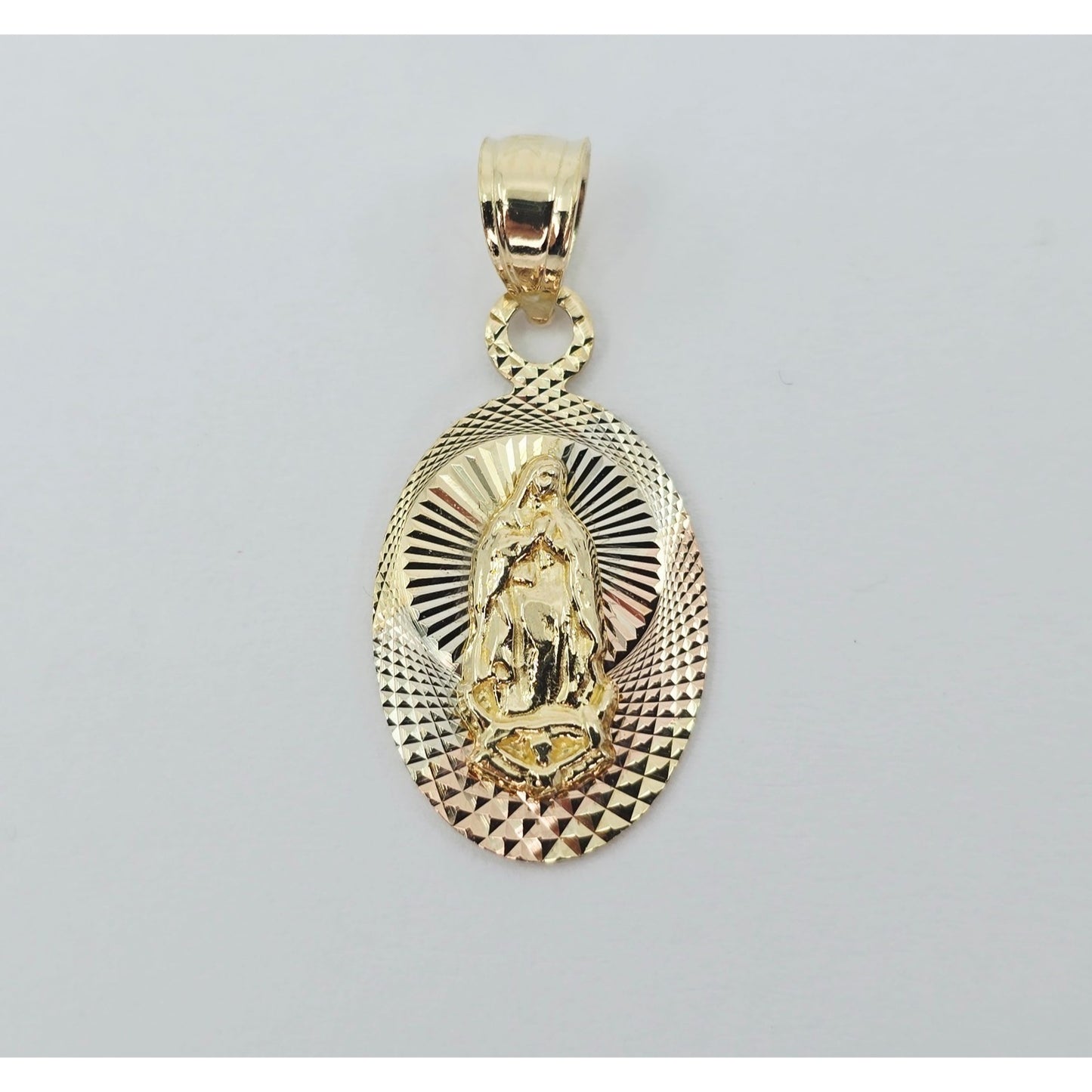 14K Two Tone Gold Oval Saint Mary Charm Pendant