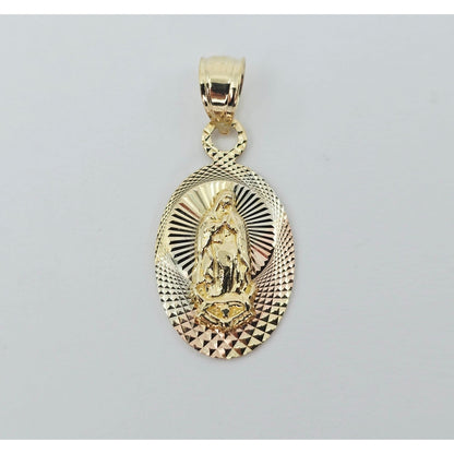 14K Two Tone Gold Oval Saint Mary Charm Pendant
