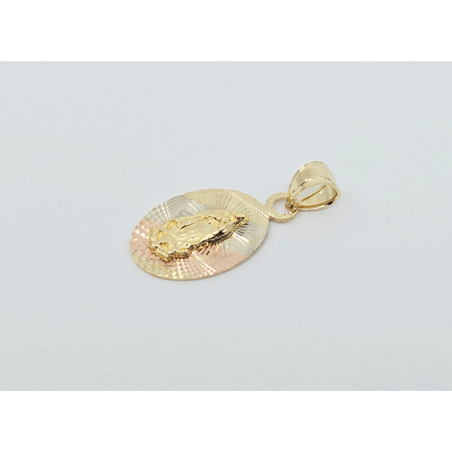 14K Two Tone Gold Oval Saint Mary Charm Pendant