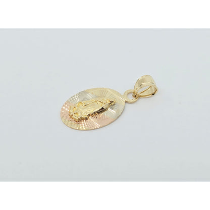 14K Two Tone Gold Oval Saint Mary Charm Pendant
