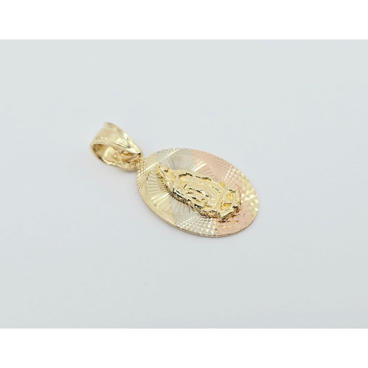 14K Two Tone Gold Oval Saint Mary Charm Pendant
