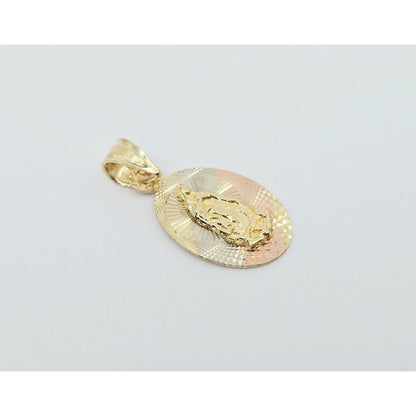 14K Two Tone Gold Oval Saint Mary Charm Pendant