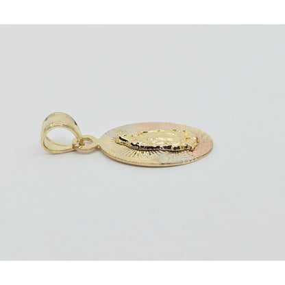 14K Two Tone Gold Oval Saint Mary Charm Pendant