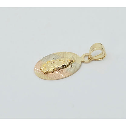 14K Two Tone Gold Oval Saint Mary Charm Pendant