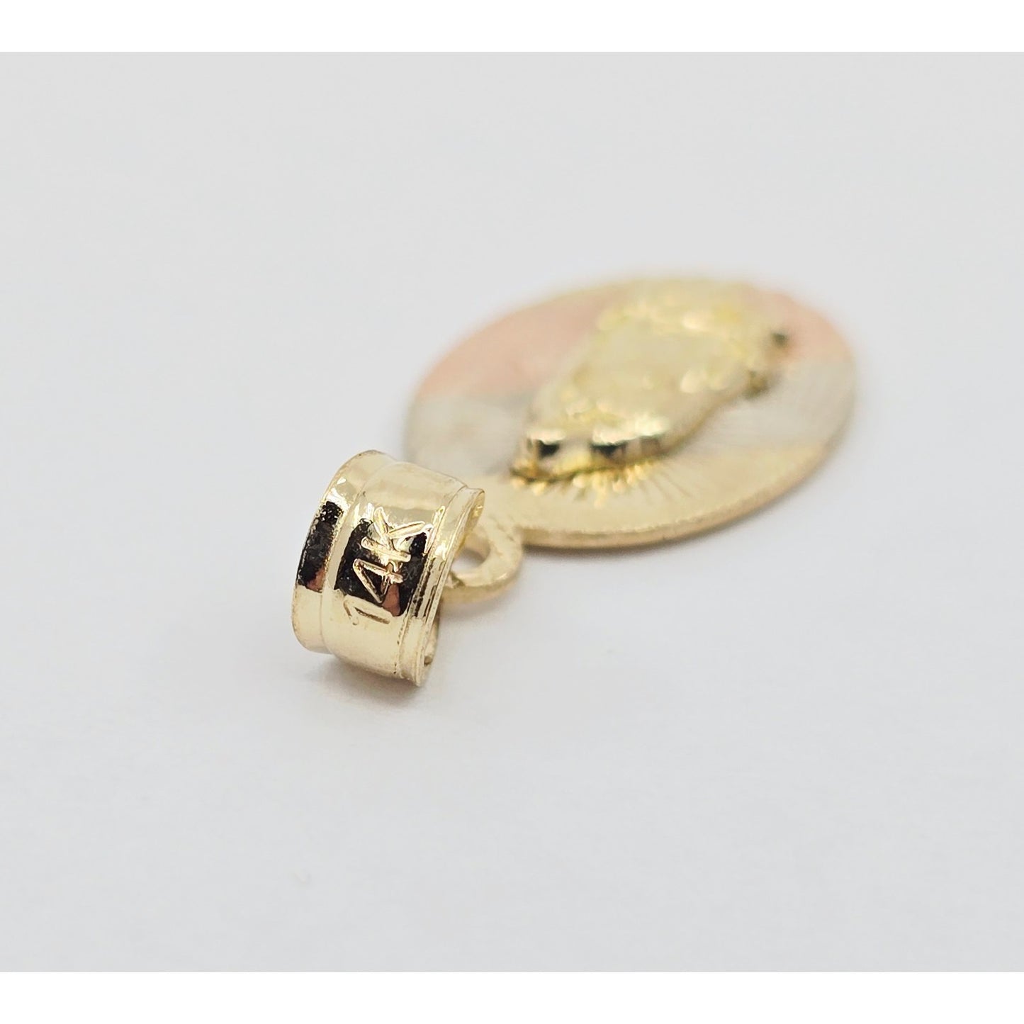 14K Two Tone Gold Oval Saint Mary Charm Pendant