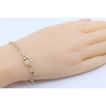 14K Tri Tone Gold 15 Anos Quinceanera Heart Link CZ Bracelet