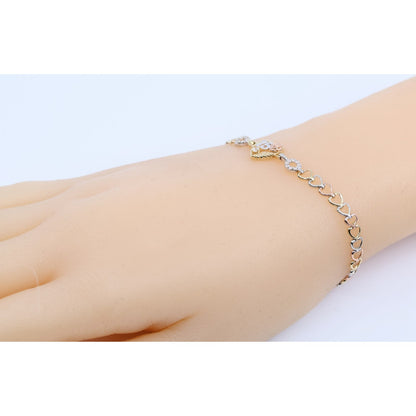 14K Tri Tone Gold 15 Anos Quinceanera Heart Link CZ Bracelet