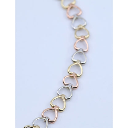 14K Tri Tone Gold 15 Anos Quinceanera Heart Link CZ Bracelet