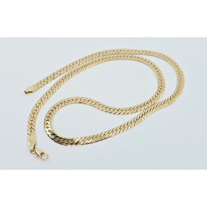14K Yellow Gold Herringbone Flat Link Chain Necklace