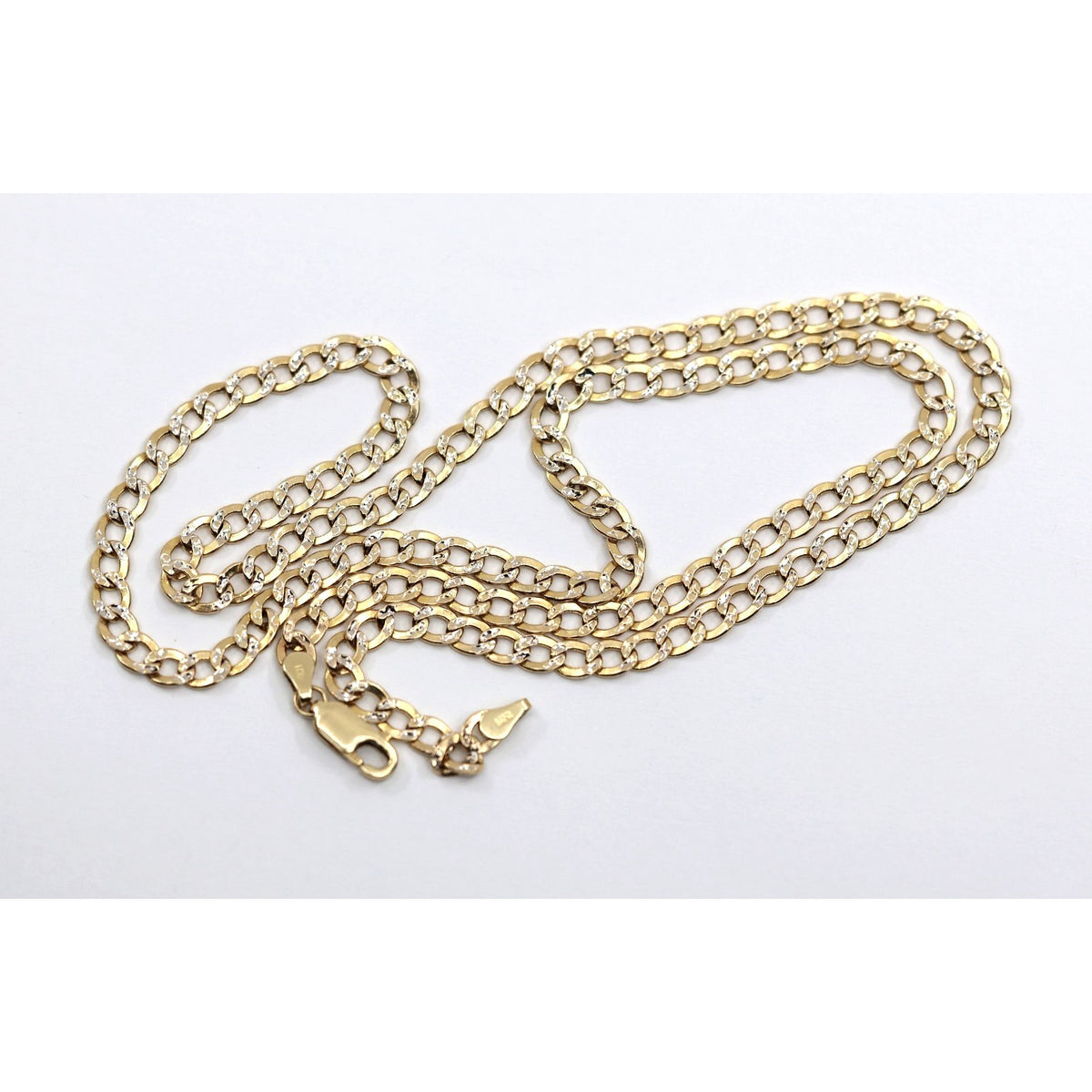 14K Two Tone Gold Diamond Cut Cuban Link Chain Necklace