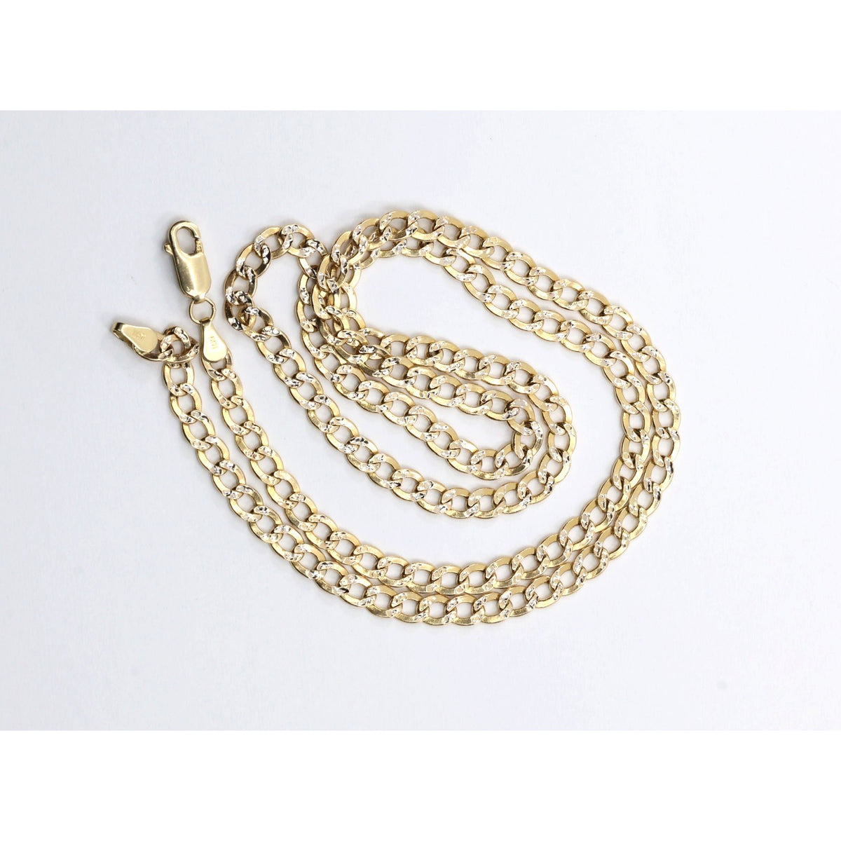 14K Two Tone Gold Diamond Cut Cuban Link Chain Necklace