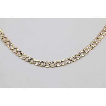 14K Two Tone Gold Diamond Cut Cuban Link Chain Necklace