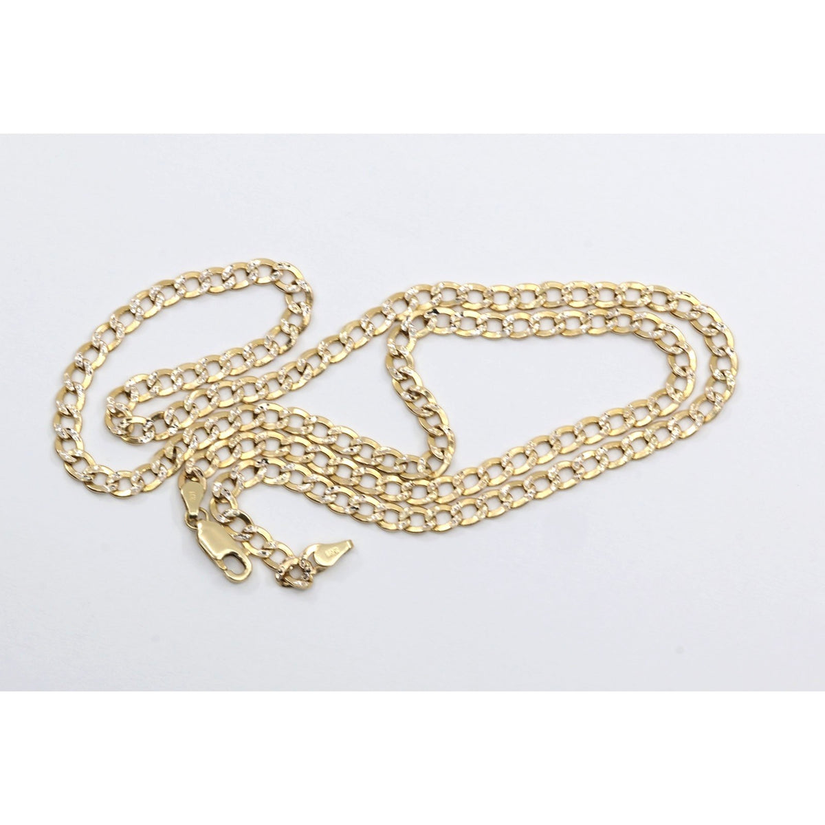 14K Two Tone Gold Diamond Cut Cuban Link Chain Necklace