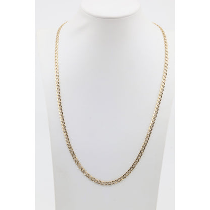 14K Two Tone Gold Diamond Cut Cuban Link Chain Necklace