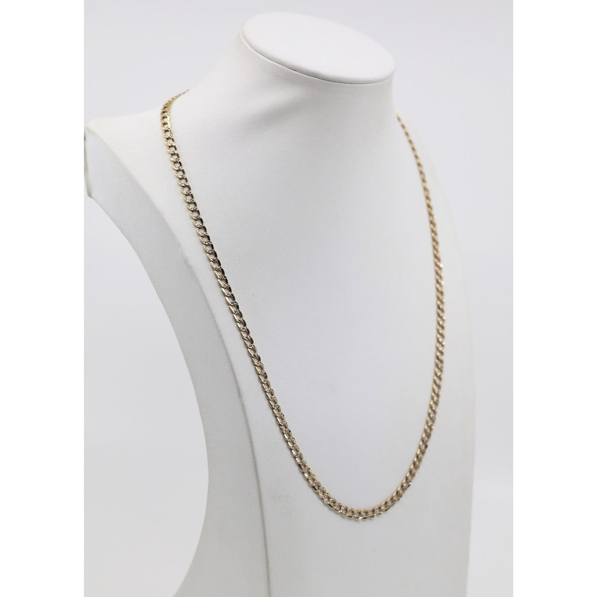 14K Two Tone Gold Diamond Cut Cuban Link Chain Necklace