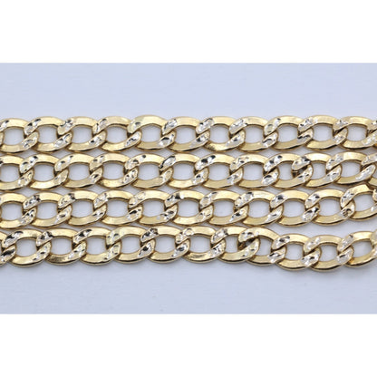 14K Two Tone Gold Diamond Cut Cuban Link Chain Necklace