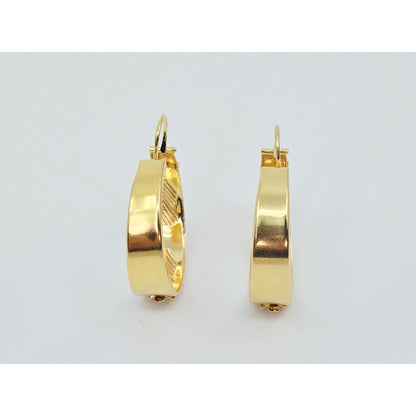 18K Yellow Gold Floral Wide Bangle Dangle Hoop Earrings