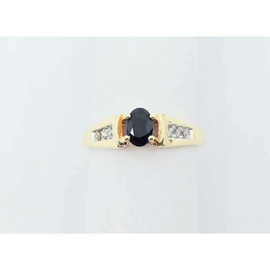 10K Yellow Gold Oval Sapphire & Round Cut Diamond Ring