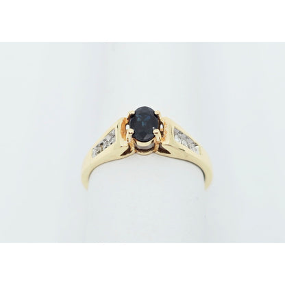 10K Yellow Gold Oval Sapphire & Round Cut Diamond Ring