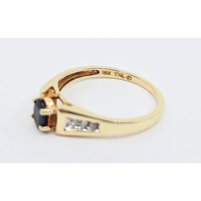 10K Yellow Gold Oval Sapphire & Round Cut Diamond Ring