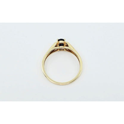 10K Yellow Gold Oval Sapphire & Round Cut Diamond Ring