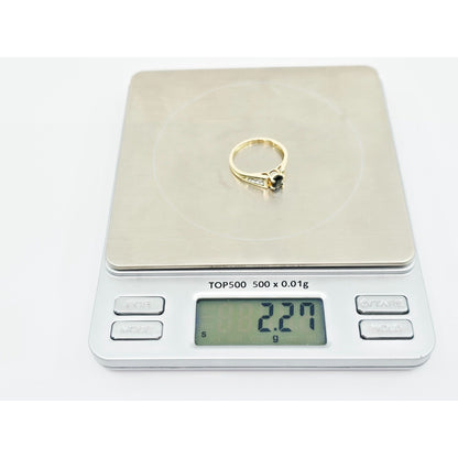 10K Yellow Gold Oval Sapphire & Round Cut Diamond Ring