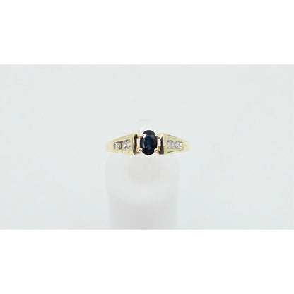 10K Yellow Gold Oval Sapphire & Round Cut Diamond Ring