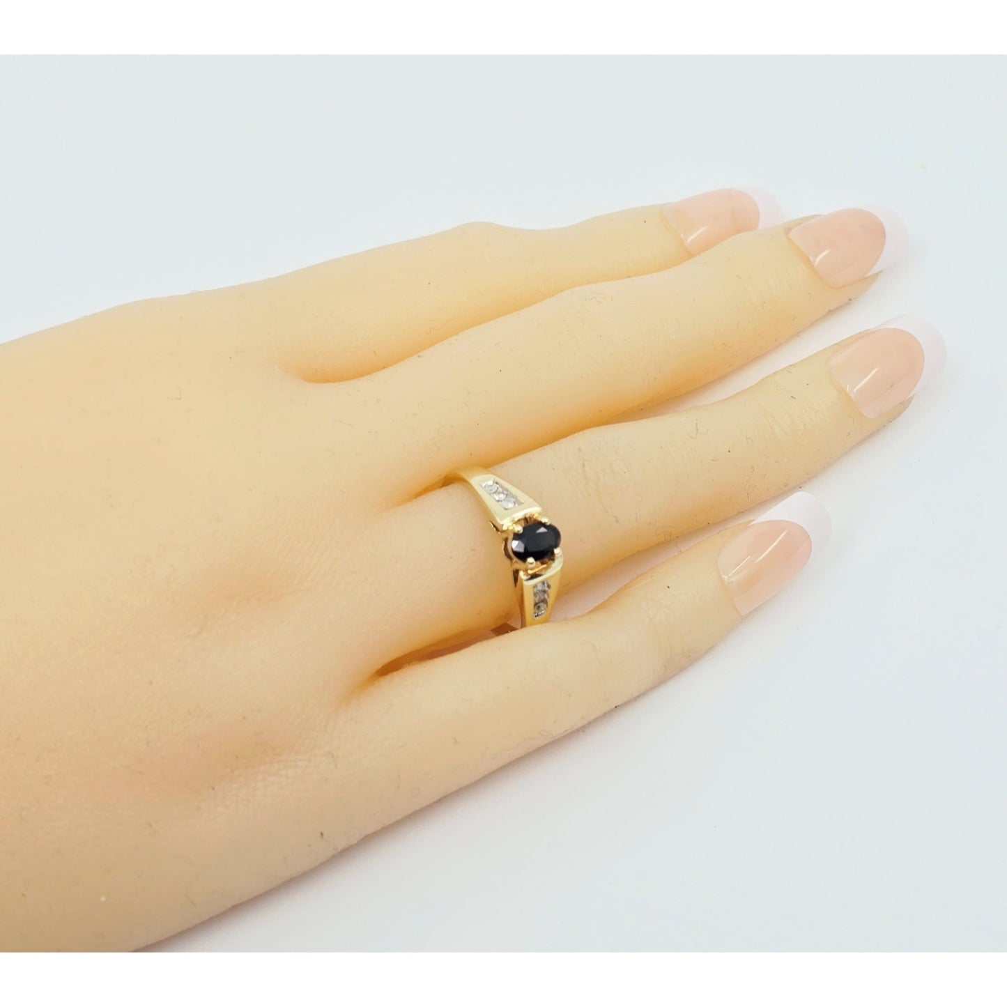 10K Yellow Gold Oval Sapphire & Round Cut Diamond Ring