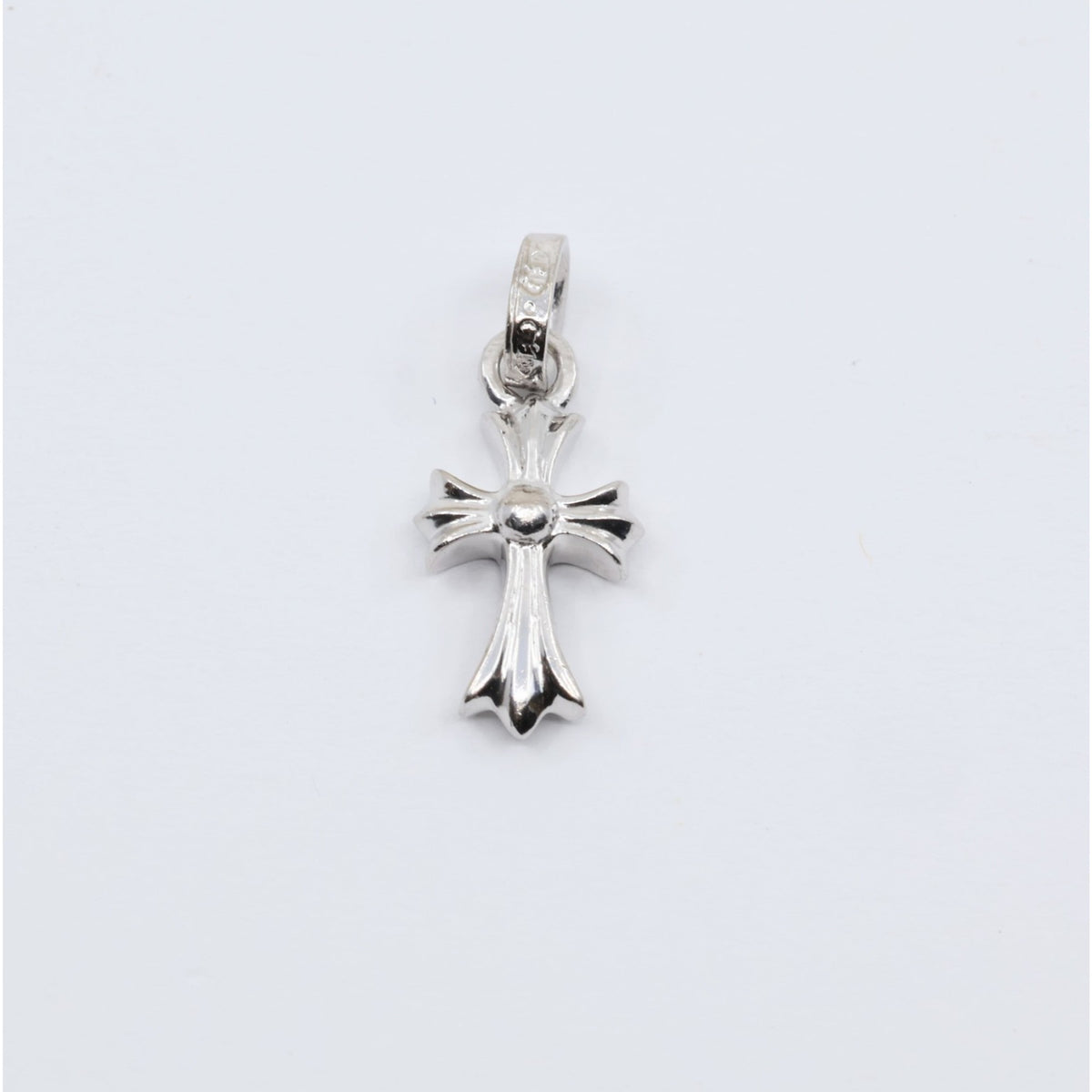 Chrome Hearts 18K White Gold Baby Fat Cross Pave Blue Sapphire Pendant Charm