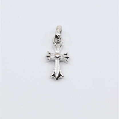 Chrome Hearts 18K White Gold Baby Fat Cross Pave Blue Sapphire Pendant Charm