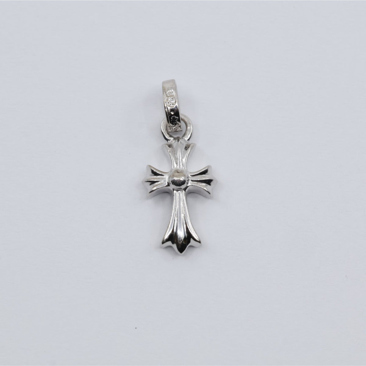 Chrome Hearts 18K White Gold Baby Fat Cross Pave Blue Sapphire Pendant Charm
