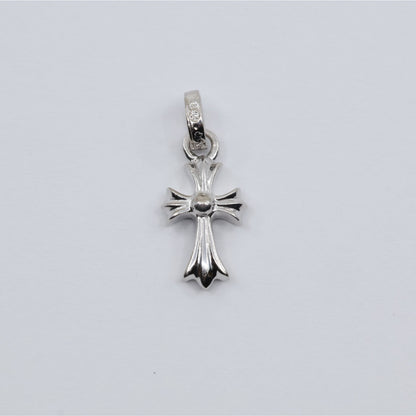 Chrome Hearts 18K White Gold Baby Fat Cross Pave Blue Sapphire Pendant Charm