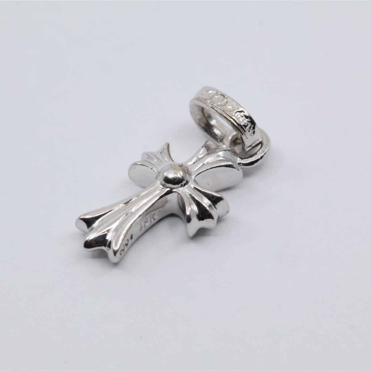 Chrome Hearts 18K White Gold Baby Fat Cross Pave Blue Sapphire Pendant Charm