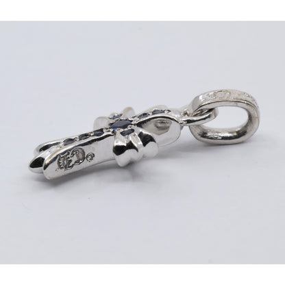 Chrome Hearts 18K White Gold Baby Fat Cross Pave Blue Sapphire Pendant Charm